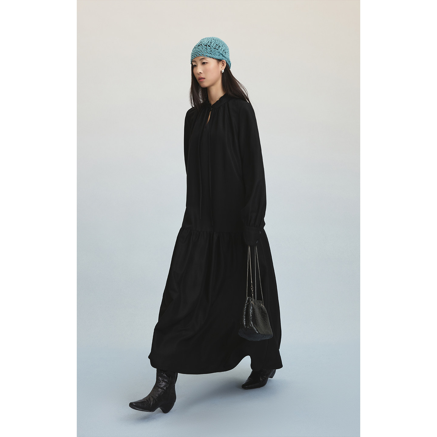 【黑珍珠】CAREMIND法式古典气质高级连衣裙小众设计收腰捏褶长裙