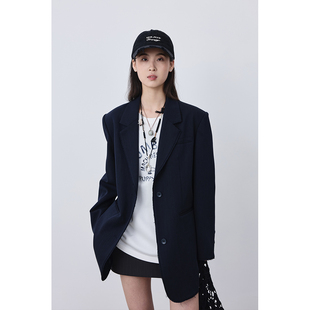 CAREMIND藏青随性飒意穿搭西装 时尚 气质毛边西服外套 阔系西装