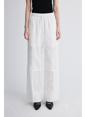 【白色刺绣裤】CAREMIND原创设计款游牧风直筒裤镂空刺绣拼接长裤