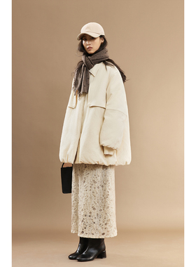 【白色云朵鹅绒服】CAREMIND廓形蓬松羽绒服肌理感抽绳保暖大衣