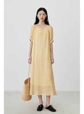 【金盏黄】CAREMIND高级黄色连衣裙绝美超出片短袖裙子法式长裙夏