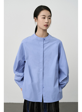【慢日常】CAREMIND高级新中式领口盘扣衬衫气质拉满蓝色百搭衬衣