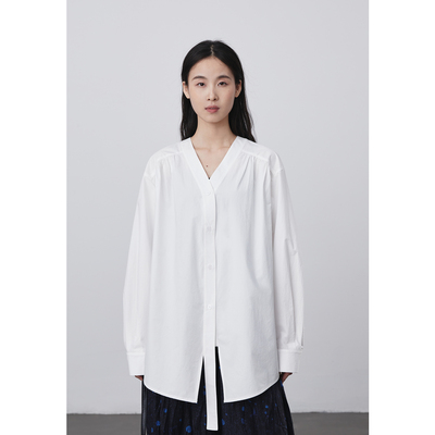CAREMIND纯白色极简无领衬衫