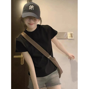 显瘦设计感简约百搭上衣体恤衫 正肩圆领短袖 修身 基础款 t恤女夏季