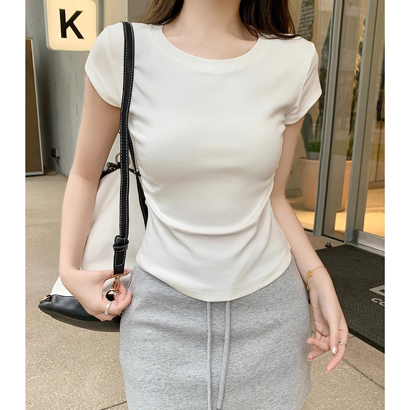 显瘦简约正肩t恤女纯棉褶皱收腰修身时尚潮流百搭洋气甜辣减龄,女装/女士精品,T恤,淘宝优惠券,粉丝福利购,淘宝优惠卷