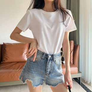 白色透气打底衫 T恤女正肩2025新款 通勤上衣夏 休闲棉质短袖 基础款
