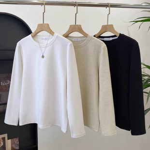 重磅白色正肩磨毛长袖 百搭加厚显瘦纯色打底上衣服 女秋冬2025新款