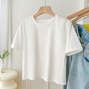 夏简单纯色棉质短款 薄tshirt上衣2026新款 圆领t恤女 正肩短袖 韩版