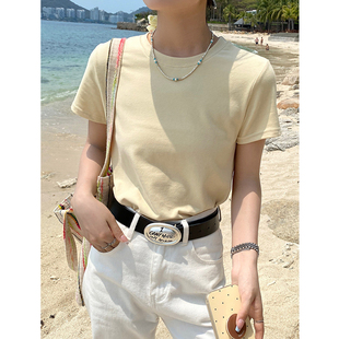 正肩显瘦体恤修身 韩版 纯色T恤女圆领短袖 夏季 百搭上衣 2025年新款