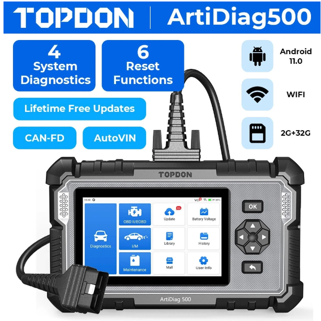 TOPDON ArtiDiag500 Diagnostic Tool 4 Systems and 6 Reset