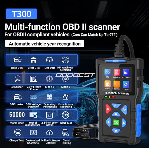 跨境 T300汽车故障诊断仪 obd2检测仪电池电瓶故障扫描仪 T300PRO