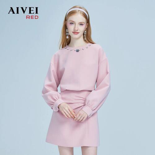 AIVEI/艾薇2022冬季新品露背蝴蝶结上衣短裙套装P0660102-2680