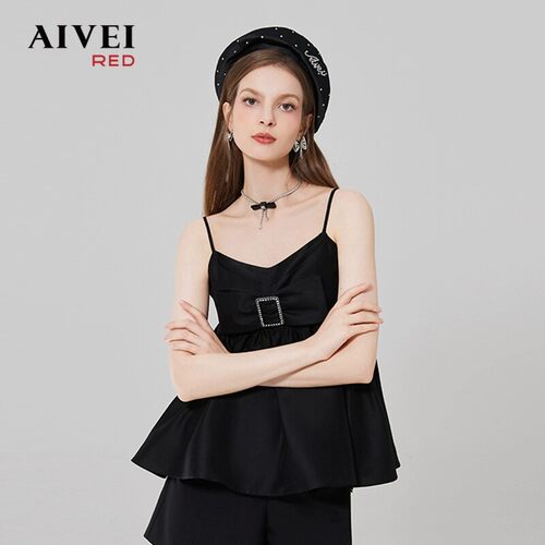 AIVEI欣贺艾薇夏季新品辣妹度假高级感吊带上衣娃娃衫Q0360273