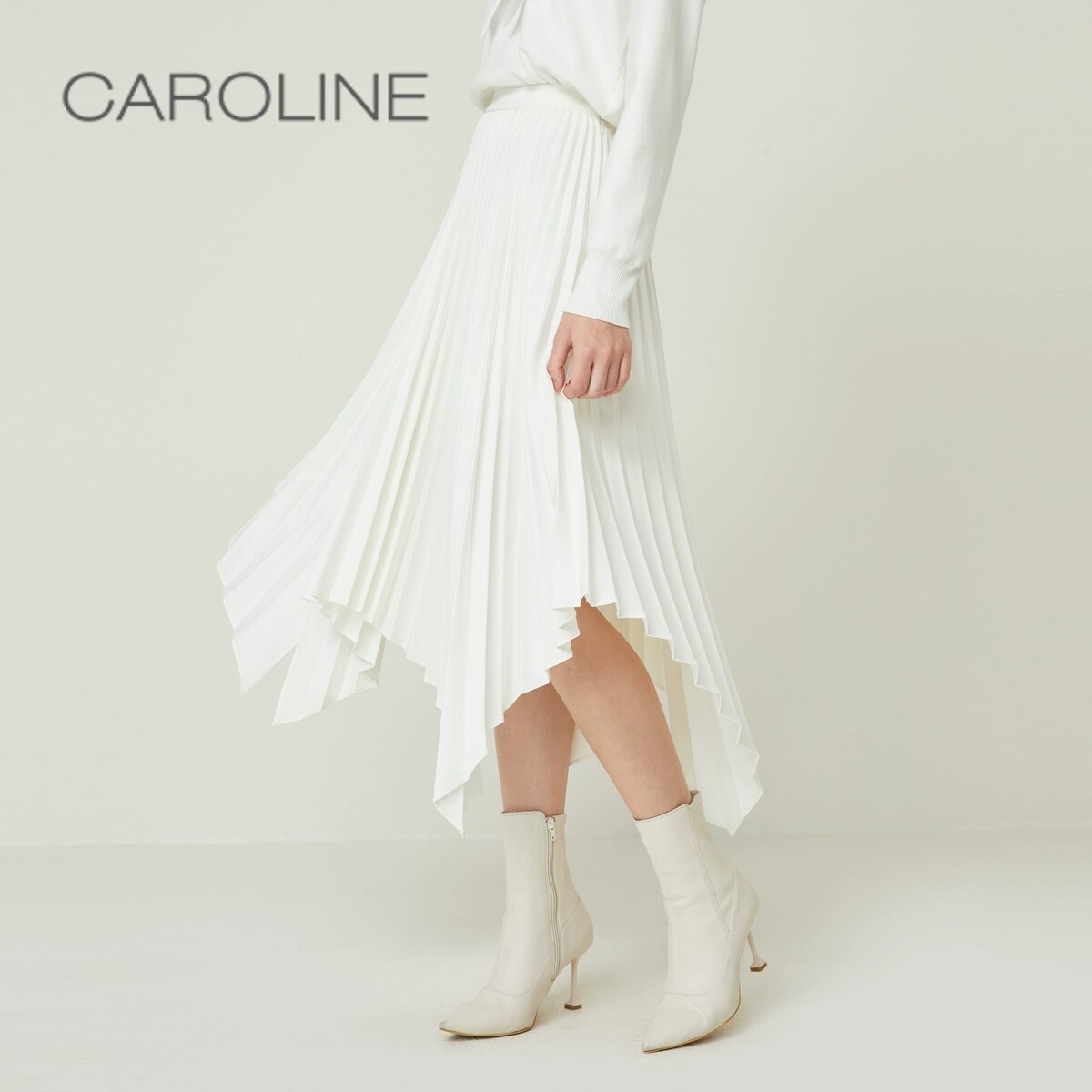 CAROLINE卡洛琳秋季新款不规则针织中长百褶半身裙ECRBCA56-1580