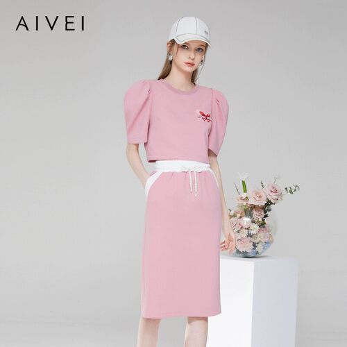 AIVEI/艾薇2023夏季针织上衣裙子两件套专柜正品Q0360109-2180