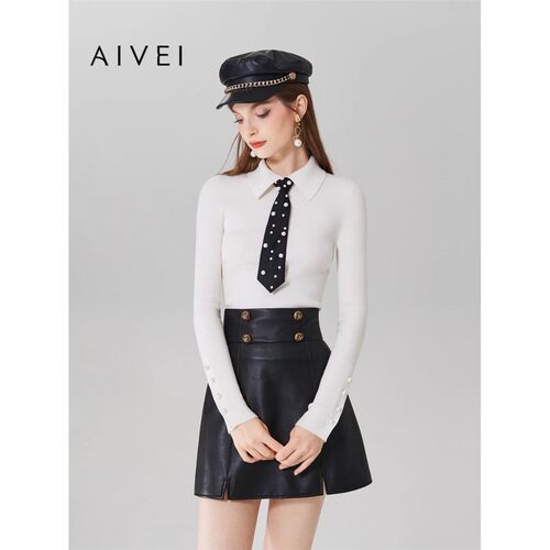 AIVEI/艾薇2023秋季修身长袖针织衫上衣专柜正品Q0560081-1480