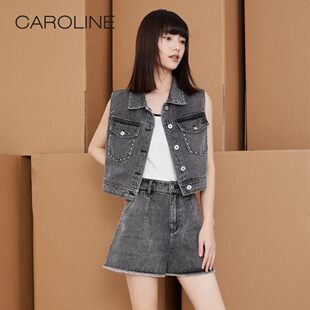 Caroline卡洛琳夏季新款水钻装饰牛仔无袖外搭背心外套ECRDBB40-1