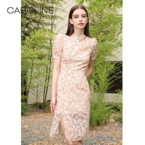 Caroline卡洛琳夏季新款复古新中式碎花改良旗袍风洋装ECRDBC11