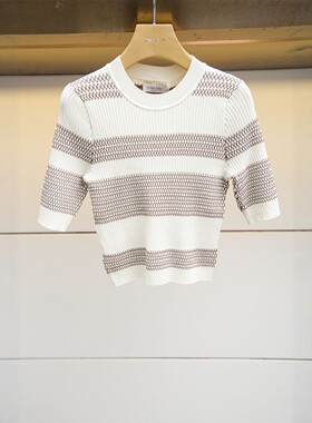 ANMANI/恩曼琳2023春季条纹修身短袖针织衫专柜正品P309006B-1780