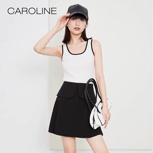 Caroline卡洛琳夏季简约低领撞色夏日多巴胺针织衫背心ECRDBA46