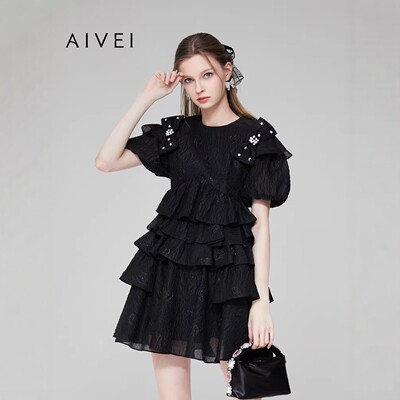 AIVEI/艾薇2023夏季甜美蝴蝶结蛋糕洋装专柜正品Q036S073-1980
