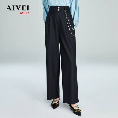 AIVEI欣贺艾薇秋季新品两粒扣高腰链条阔腿西装长裤P0560169-1280