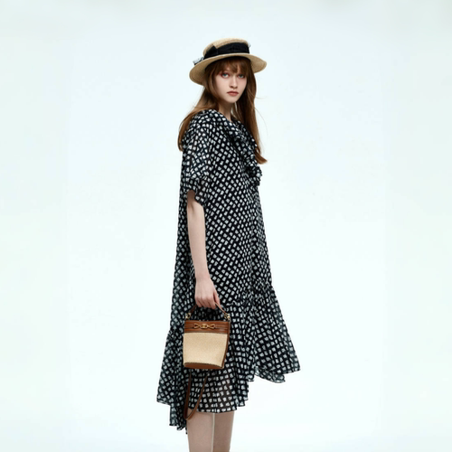 JORYA/卓雅荷叶边V领洋装中长裙2022夏季专柜正品O123802B-3980