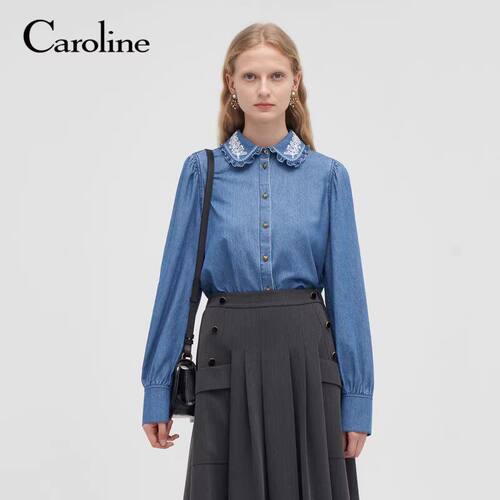 CAROLINE/卡洛琳2023秋季水洗牛仔衬衫上衣专柜正品P648502C-2380