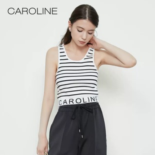CAROLINE/卡洛琳2023春季休闲条纹修身针织衫背心ECRDAA86-980