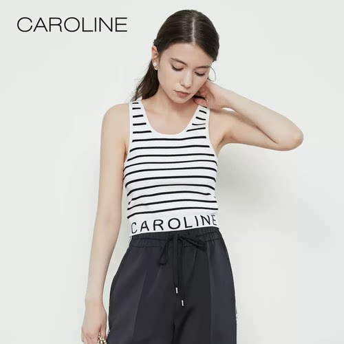 CAROLINE/卡洛琳2023春季休闲条纹修身针织衫背心ECRDAA86-980