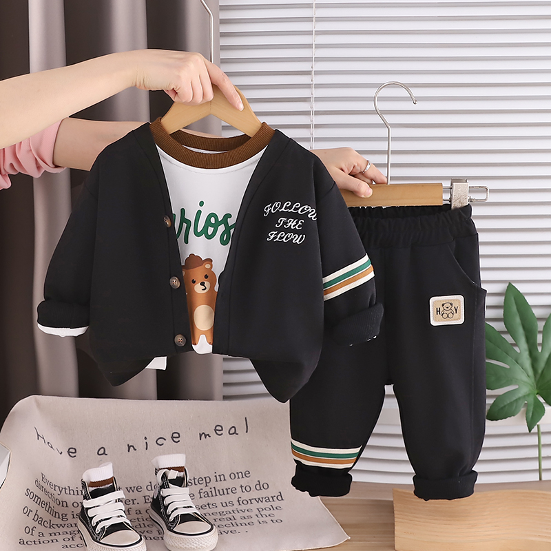 4-5-6个月婴儿春装三件套7男宝宝春季洋气开衫8小孩长袖运动套装9