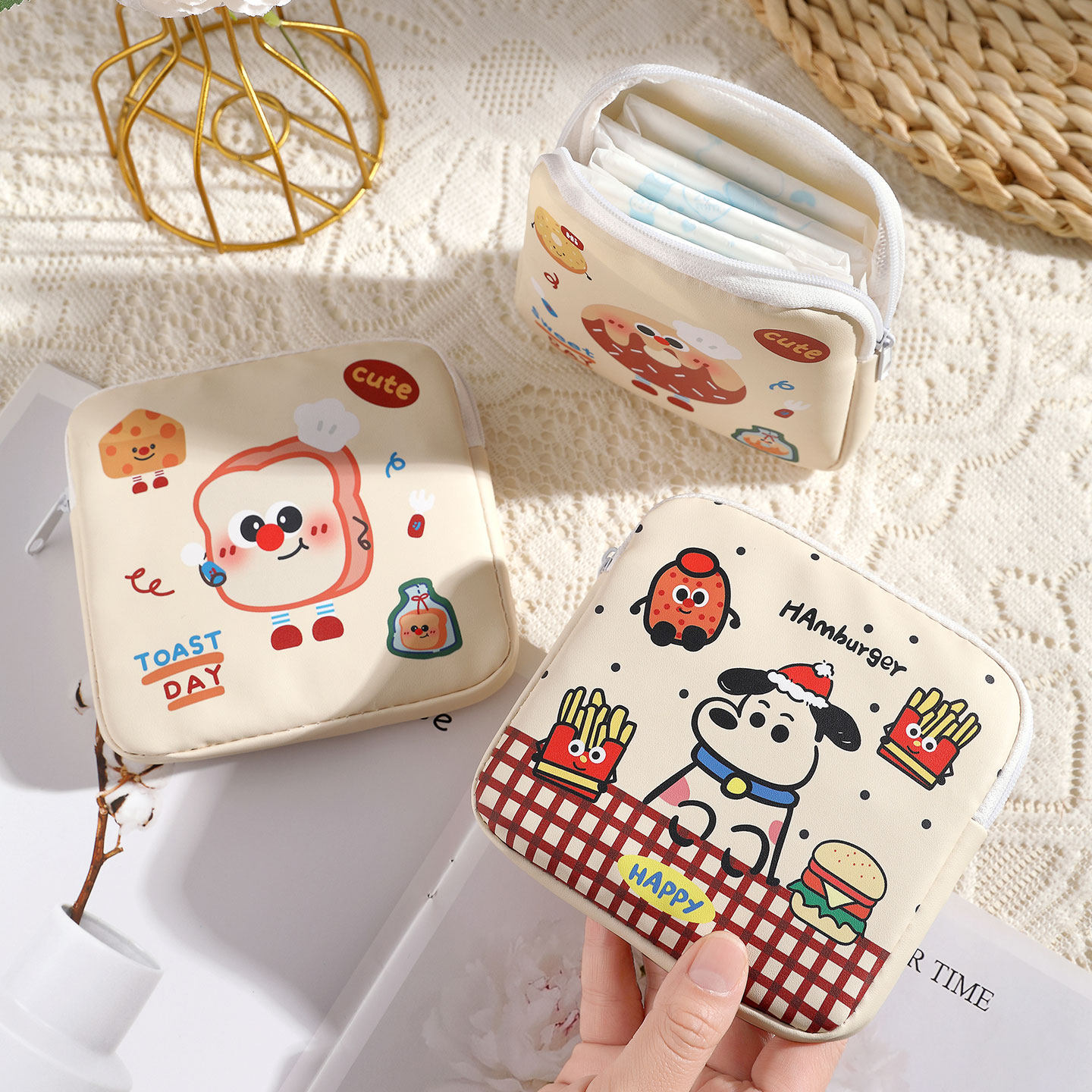 薯条小狗姨妈巾收纳包可爱卡通小巧便携学生女生大容量卫生巾包包