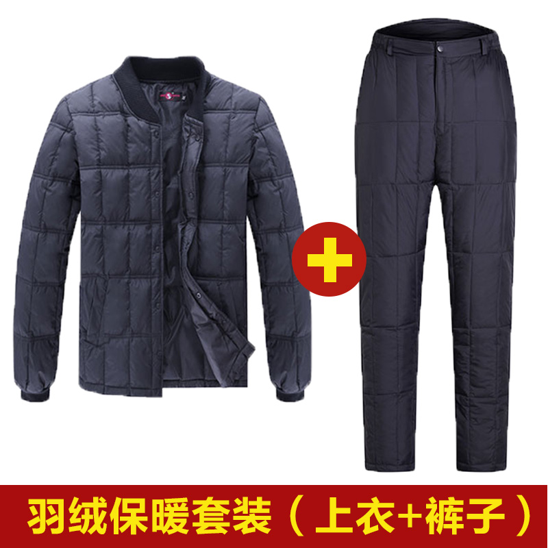 中老年男士羽绒服男士长袖防寒内胆套装内外穿爸爸装贴身大码棉袄