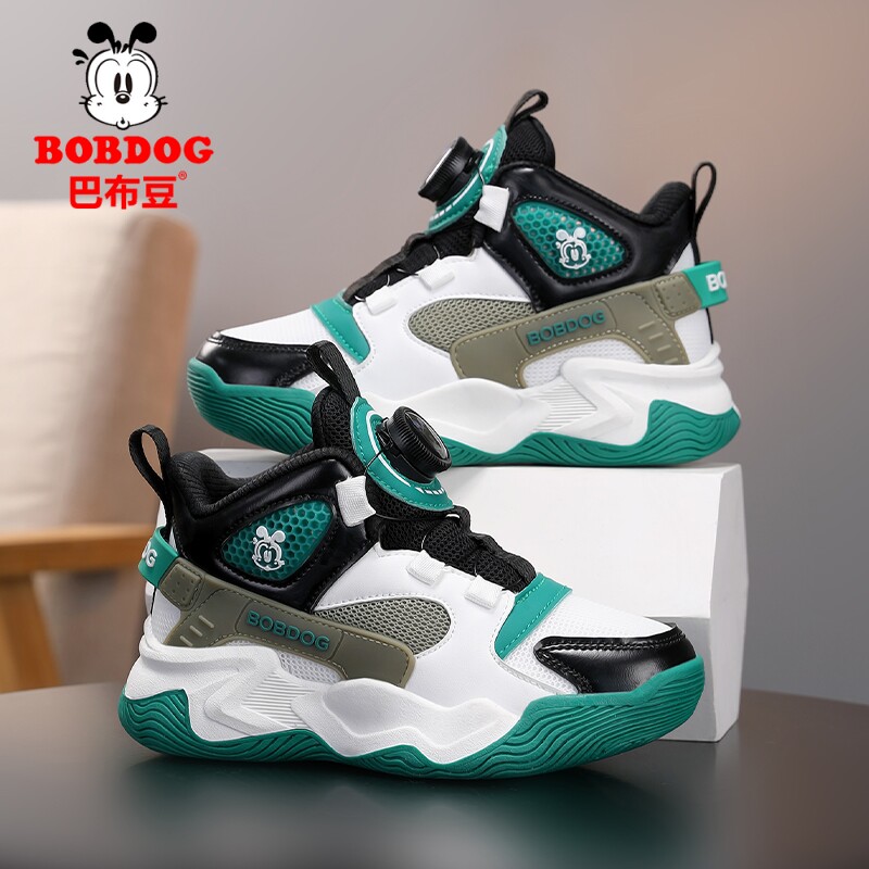 巴布豆童鞋男童旋转扣运动鞋2026春秋款中大童网面透气儿童篮球鞋