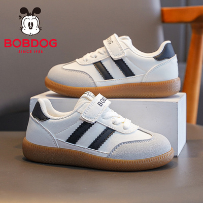 巴布豆童鞋皮面防水男童板鞋