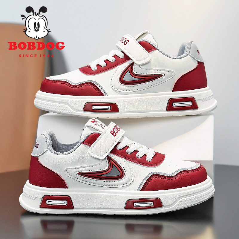 巴布豆童鞋男童休闲板鞋2026春秋新款皮面防水儿童鞋子女童运动鞋