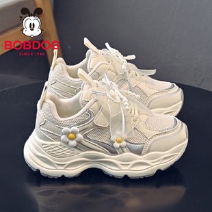 巴布豆童鞋女童公主运动鞋2025春秋款网面透气儿童鞋子女孩老爹鞋