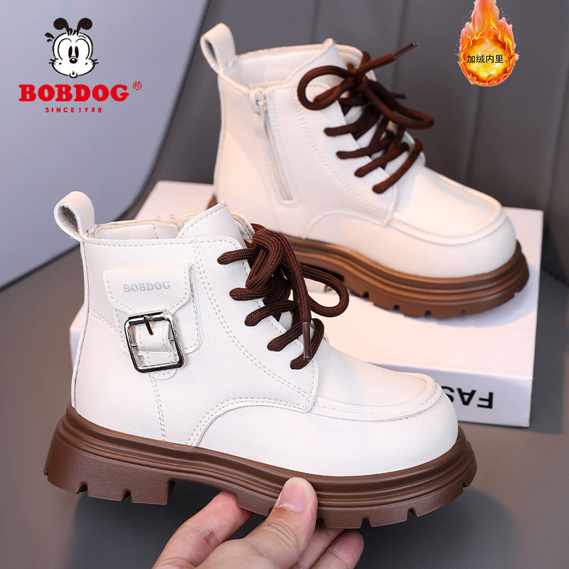 巴布豆童鞋加绒保暖女童马丁靴