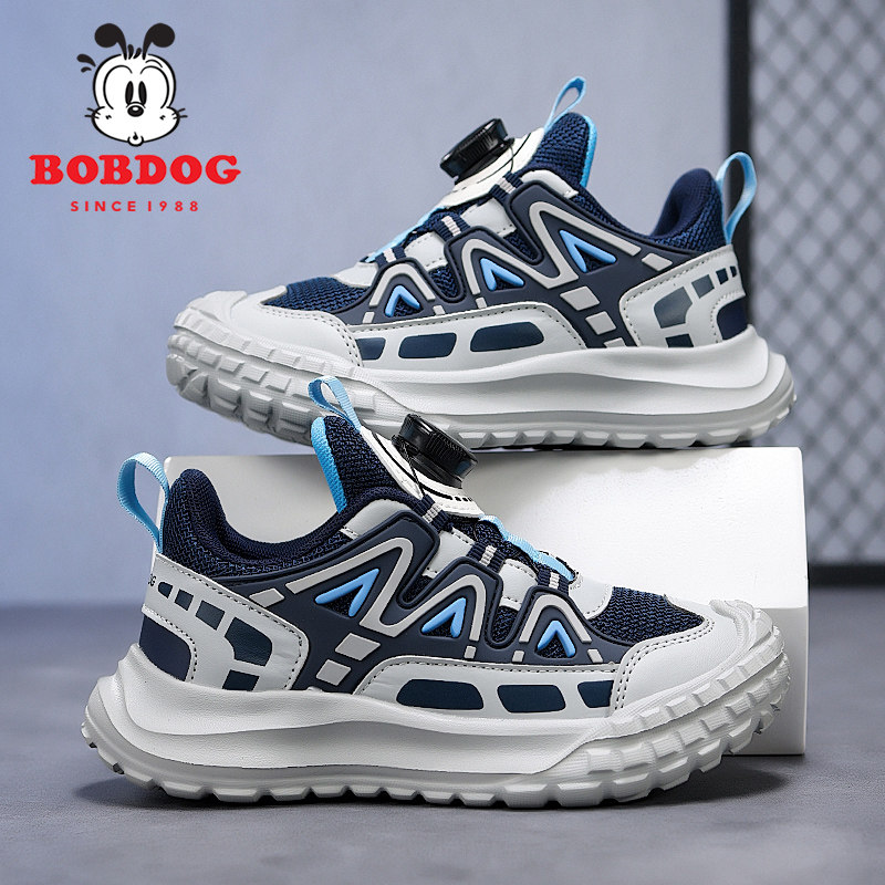 巴布豆童鞋男童旋转扣运动鞋春秋2025新款网面透气轻便男孩跑步鞋