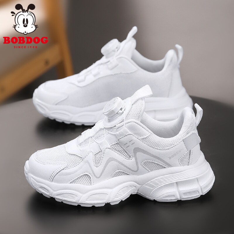 巴布豆童鞋儿童小白鞋2026春秋新款透气网面男童运动鞋女童老爹鞋