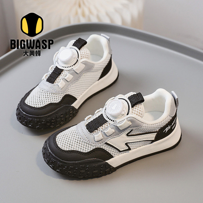 大黄蜂童鞋男童旋转纽扣运动鞋夏季新款透气中大童女童休闲单网鞋