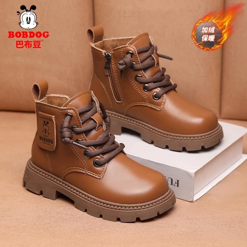 巴布豆冬季新款加绒加厚马丁靴