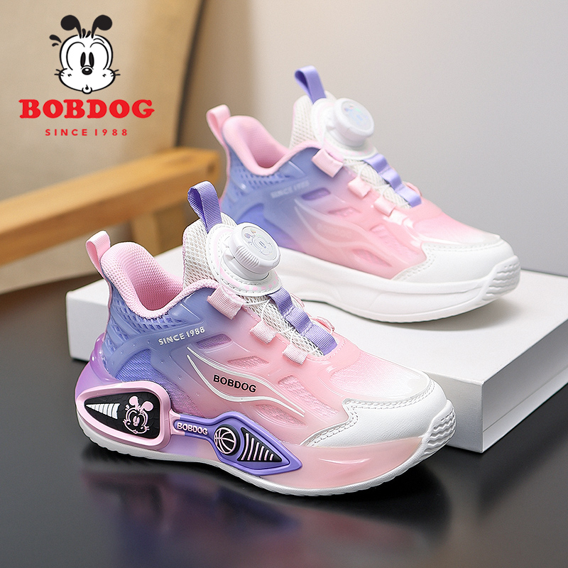 巴布豆童鞋女童旋转扣运动鞋2025春秋款中大童网面透气儿童篮球鞋