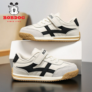 巴布豆童鞋男童德训鞋2025春秋新款皮面防水儿童鞋子男孩运动鞋潮