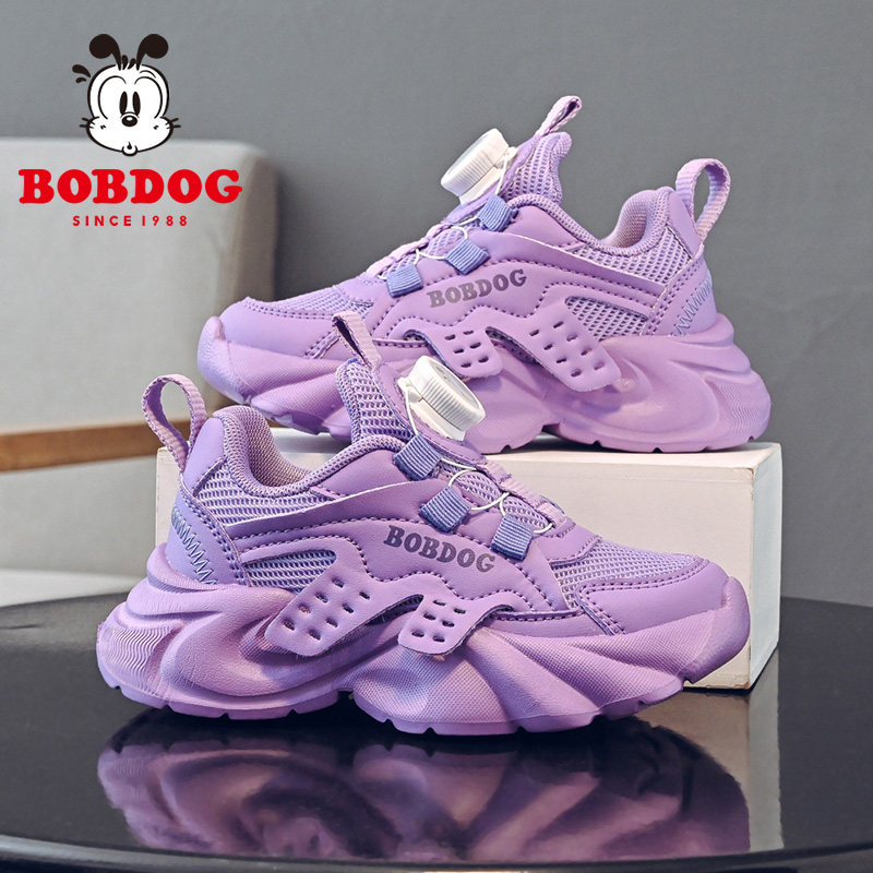 巴布豆女童鞋子2024春秋新款网面透气儿童旋转扣运动鞋女孩老爹鞋