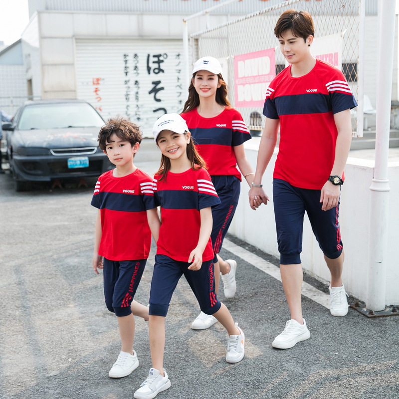 亲子服夏装2025夏秋新款一家三四口全家短袖运动班服母女母子套装