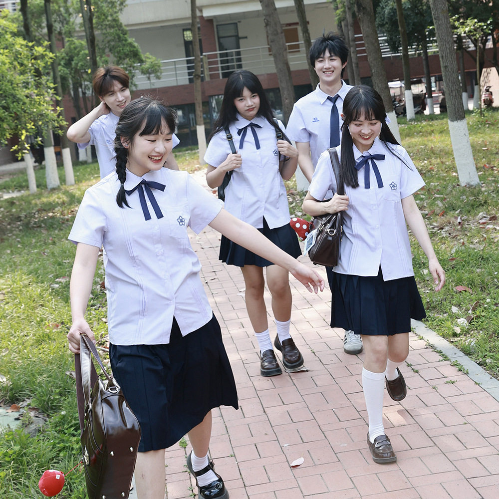 jk制服夏装泰式短袖衬衫学院风百褶裙班服毕业季校服合唱演出套装