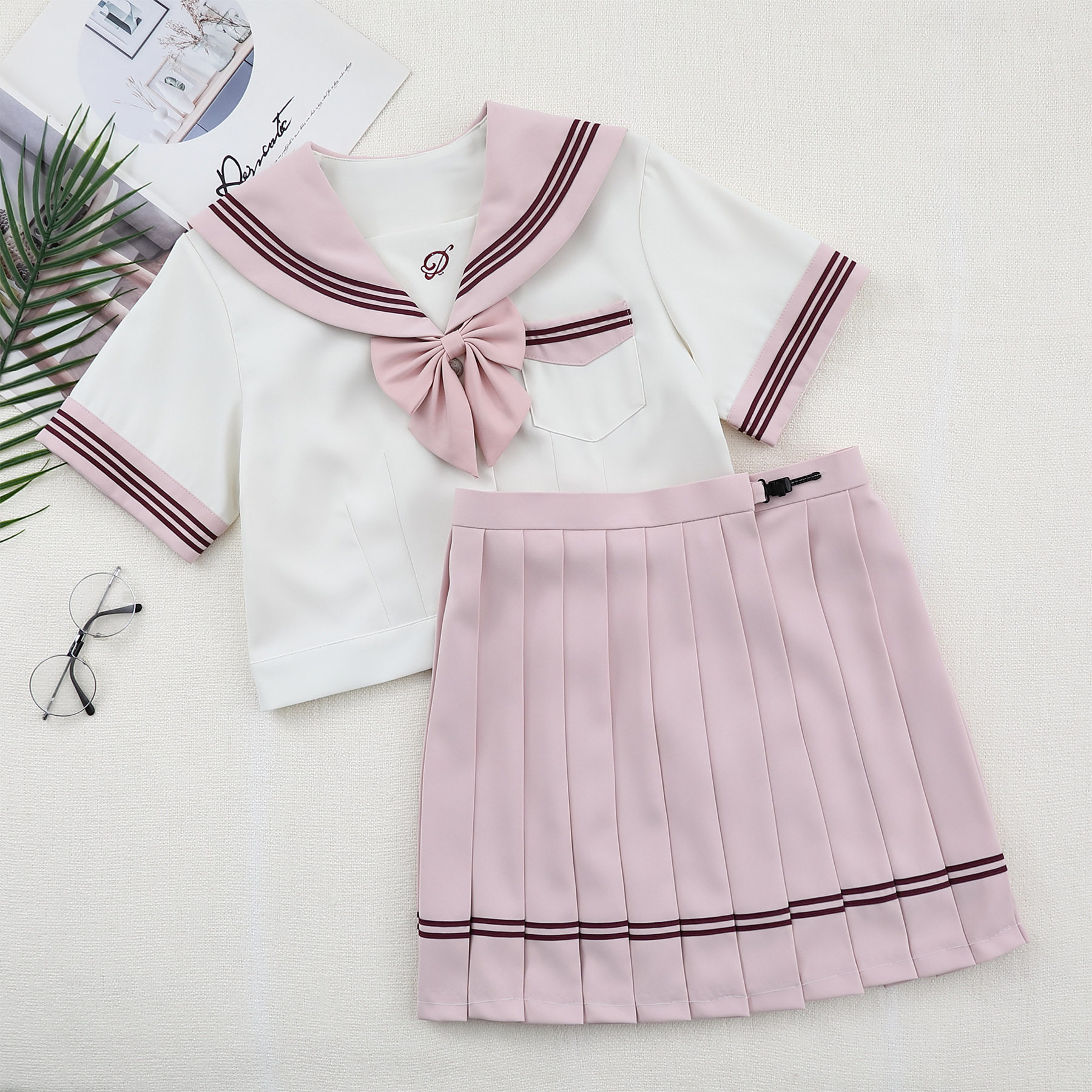 少女jk制服衬衫短袖原创水手服粉色衬衣纯欲风百搭校供百褶裙套装