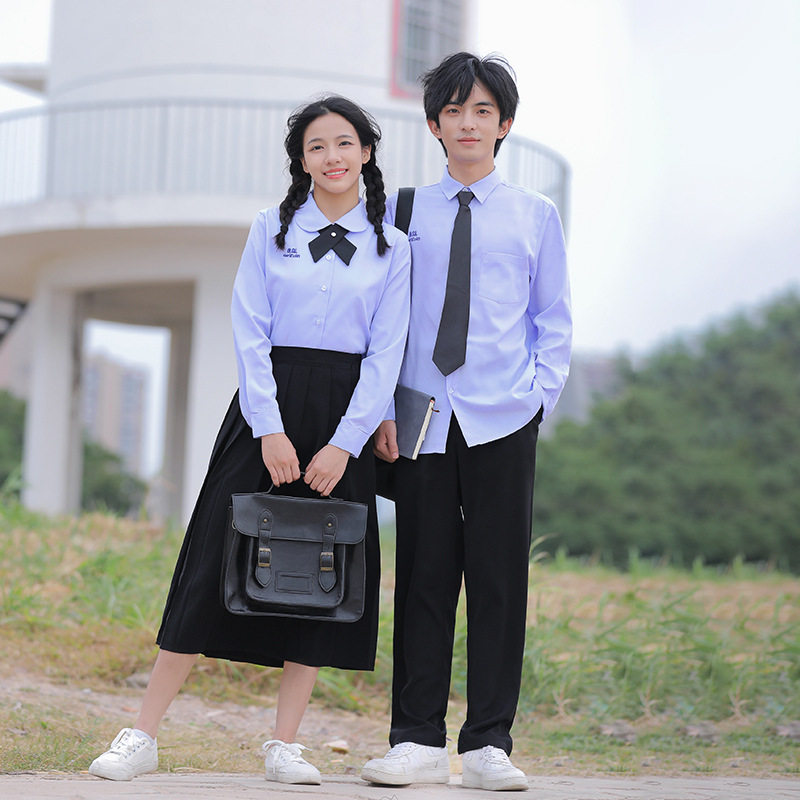 jk制服春秋泰式衬衫校服长袖衬衣运动会合唱班服中长裙黑西裤套装