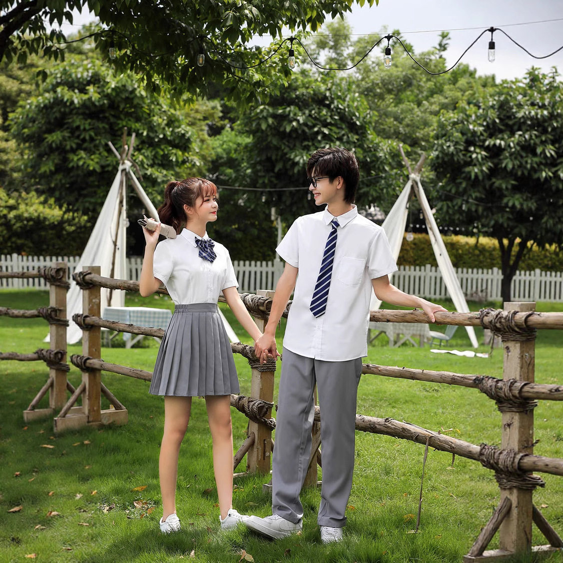 初高中学生毕业班服白衬衫灰短裙西裤诗歌朗诵团体合唱表演服套装